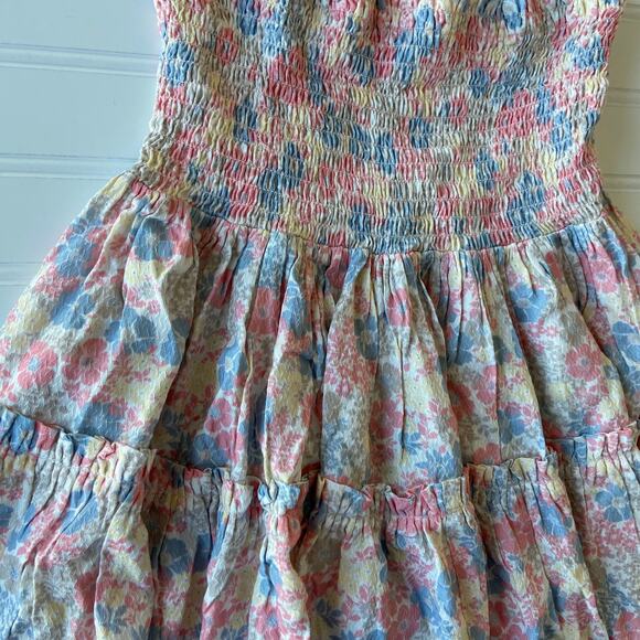REVOLVE Bobi Black S Pink Pastel Boho Festival Floral Smocked Ruffle Mini Skirt - Picture 4 of 8